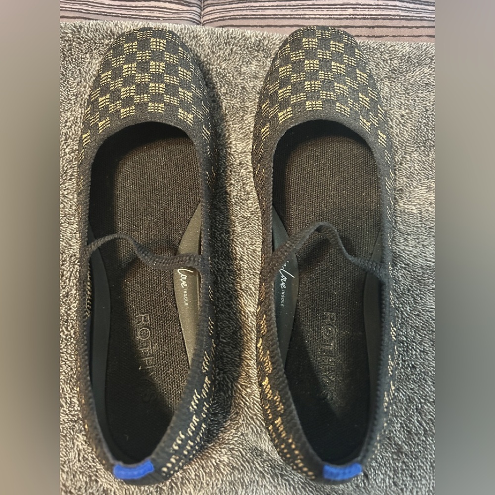Rothy's Black and Gold Checkered Flats